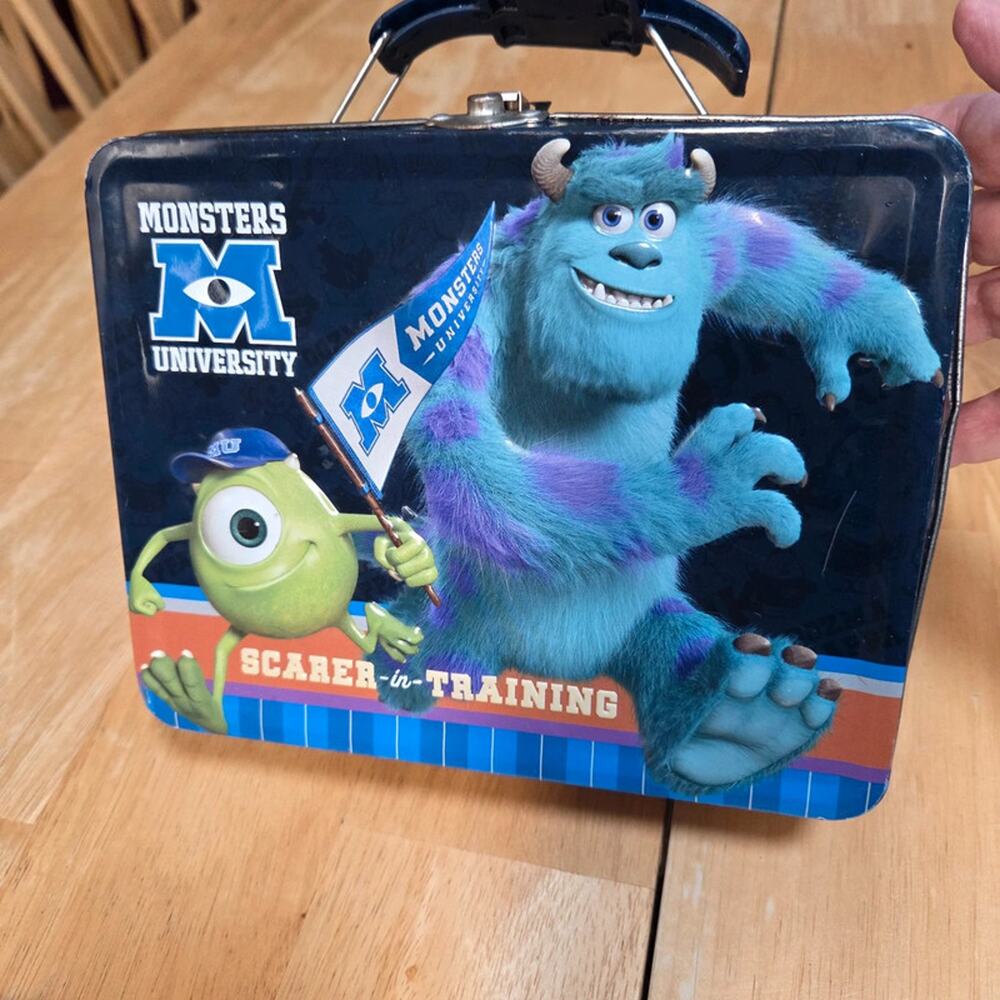 Disney Pixar Monsters University Metal Lunch Box Mike Sulley Retro Collectible